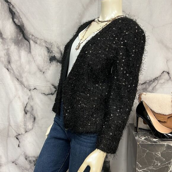 Ann Taylor black fuzzy sequined blazer jacket/evening jacket - Picture 4 of 7